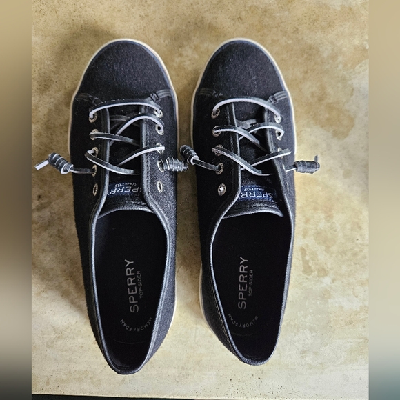 Sperry black wool leather Oxford sneakers size 8 memory foam casual fall comfort - Picture 6 of 8